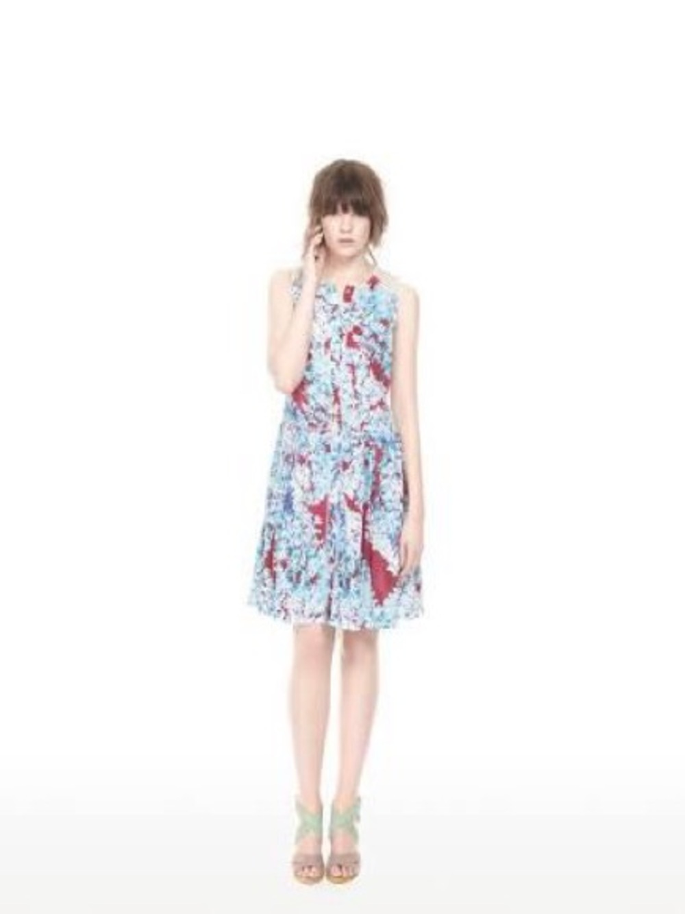 Comptoir Des Cotonniers Light Blue and Burgundy Sleeveless Midi Dress